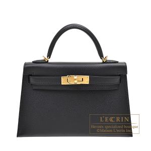 エルメス　ケリーミニ/外縫い　ブラック　ヴォーエプソン　ゴールド金具