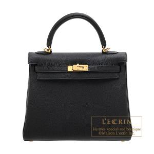 エルメス　ケリー25/内縫い　ブラック　トゴ　ゴールド金具