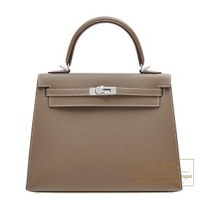 エルメス　ケリー25/外縫い　エトゥープ　ヴォーエプソン　シルバー金具
