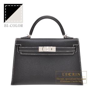 エルメス　パーソナルケリーミニ/外縫い　ブラック/　パールグレー　ヴォーエプソン　シルバー金具　ホワイトステッチ