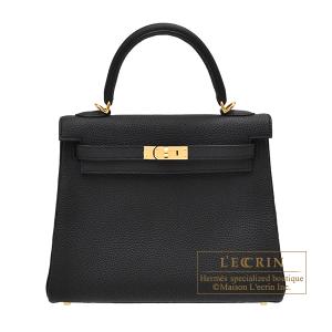エルメス　ケリー25/内縫い　ブラック　トゴ　ゴールド金具