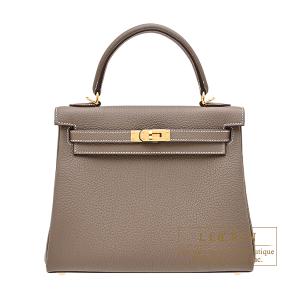 エルメス　ケリー25/内縫い　エトゥープ　トゴ　ゴールド金具