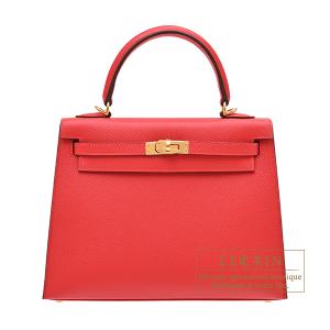 エルメス　ケリー25/外縫い　ルージュラデュー　ヴォーエプソン　ゴールド金具