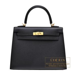 エルメス　ケリー25/外縫い　ブラック　ヴォーエプソン　ゴールド金具