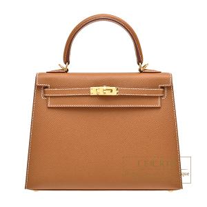 エルメス　ケリー25/外縫い　ゴールド　ヴォーエプソン　ゴールド金具