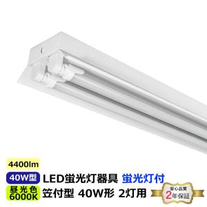 笠付型 直管トラフ40W型2灯式 蛍光灯器具 40W形2灯用 LED蛍光灯2本付き 昼光色 LEDベースライト シーリングライト トラフ笠付き   直管 安心の2年保証