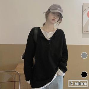 カットソー レディース スウェットトップス 偽二枚 ゆったり 春 スウェット パーカー フェイクレイヤード Tシャツ 長袖 トップス 秋 送料無料｜lefutur