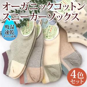 オーガニックコットン メッシュ素材 スニーカーソックス4色セット 綿混レディース 靴下 抗菌防臭 吸水速乾