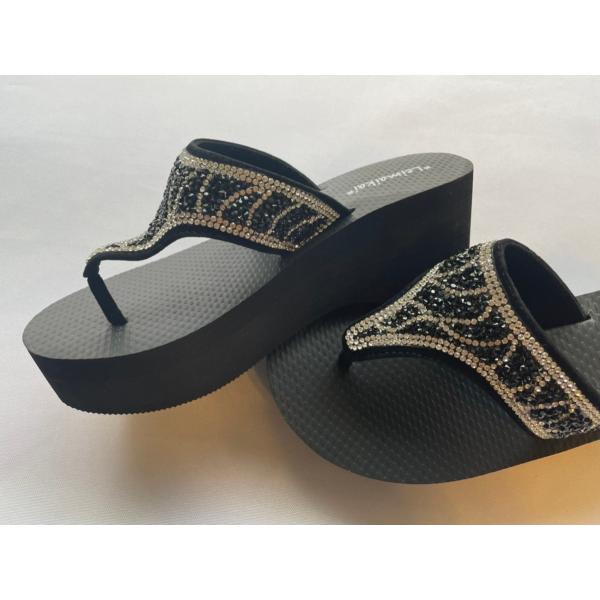 厚底サンダル・ゼブラ柄ラインストーン・５.5cmヒール／ビーチサンダル・ラインストーン・レディース・...