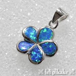 ハワイアンジュエリー ネックレス ペンダント シルバー９２５　ブルーオパール・プルメリアペンダントヘ...