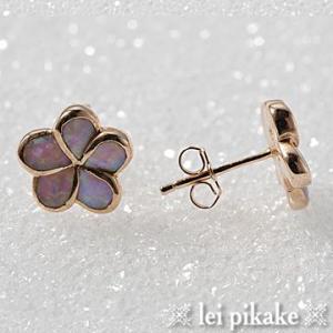 ハワイアンジュエリー ピアス シルバー925 ピンクオパール・プルメリアピアス　【送料無料】