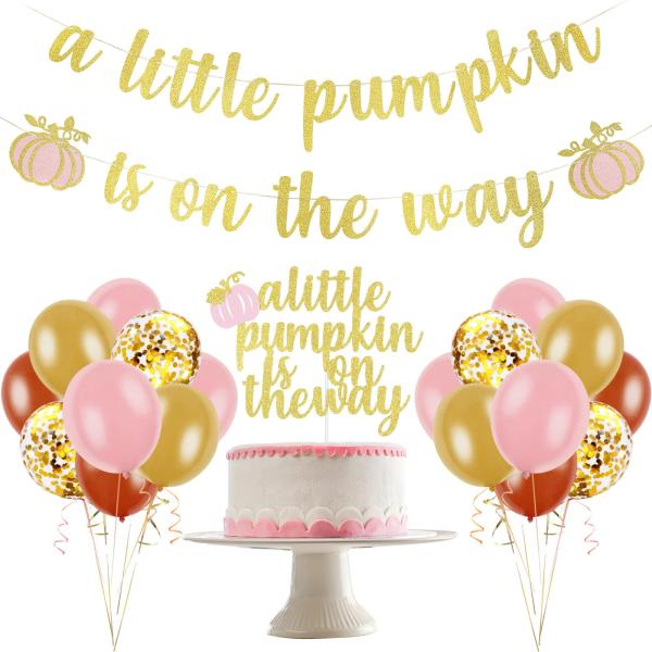 Little Pumpkin ベビーシャワー装飾 ゴールドピンク A Little Pumpkin ...