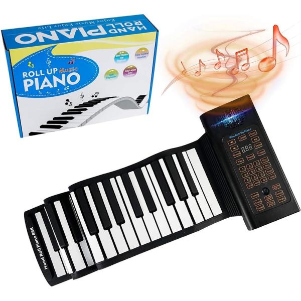 ロールアップピアノ 88鍵盤 電子ピアノ 日本語表記 キーボード 折りたたみ スピーカー内蔵 充電式...