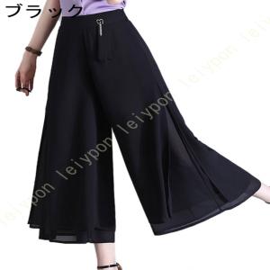 ワイドパンツ ガウチョパンツ シフォンパンツ ...の詳細画像1