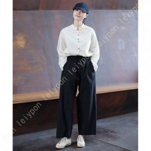 ワイド パンツ レディースロングパンツ 綿 無...の詳細画像3