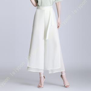 ワイドパンツ レディース 9分丈 シフォン ガウチョ 薄手 ロング丈 ガウチョパンツ ハイウエスト カジュアル 無地 シンプル ゆったり ヨガパンツ キュロット