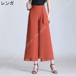 ワイドパンツ レディース 9分丈 シフォン ガ...の詳細画像2