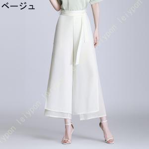 ワイドパンツ レディース 9分丈 シフォン ガ...の詳細画像3