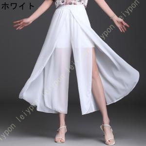 シフォンワイドパンツ レディース ガウチョパン...の詳細画像1