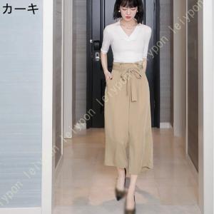 ワイドパンツ リボン ハイウエスト きれい 美...の詳細画像1