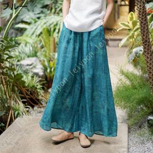 綿麻 パンツ ワイドパンツ ボトムス スカーチ...の詳細画像1