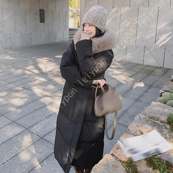 レディース ダウンジャケット 冬 厚手 防寒服 アウトドア ロングコート フードコート 無地 ファー...