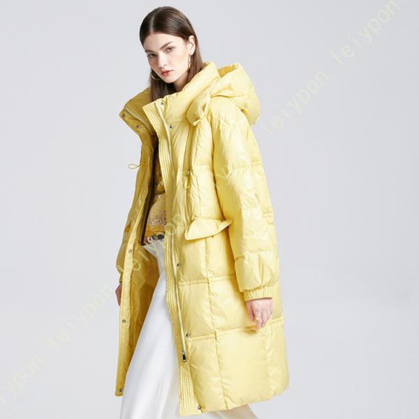 ダウンコート レディース フード ロング丈 無地 スナップ ロングトップス 大きいサイズ フード付き...