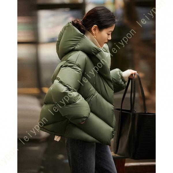 レディース ダウンジャケット 秋 冬 中綿 フードコート 無地 ショート丈 ダウンコート 防寒着 中...
