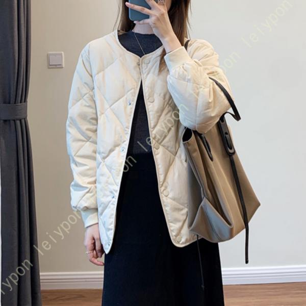 インナーダウンジャケット レディース ウルトラライト ノーカラージャケット 暖かい 防寒 クルー 保...