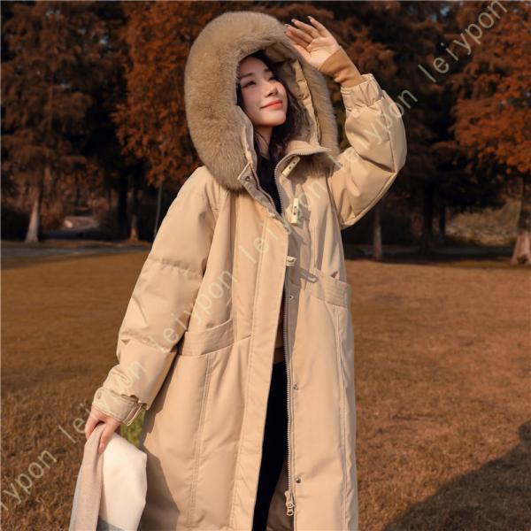 ロング コート レディース ダウンジャケット フード付き 膝下 秋冬 防寒 防風 軽量 上品 厚手 ...