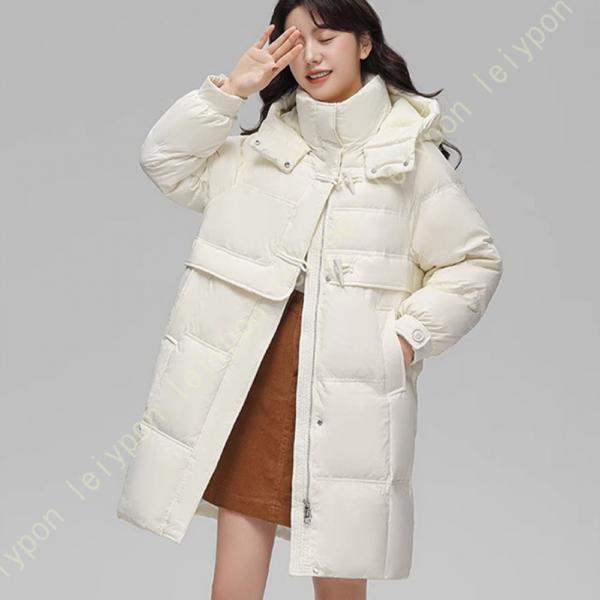 ダウンコート レディース フード ロング丈 無地 スナップ ロングトップス 大きいサイズ フード付き...