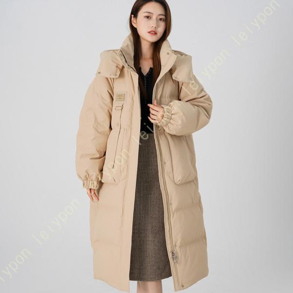 ダウンコート レディース フード ロング丈 無地 スナップ ロングトップス 大きいサイズ フード付き...