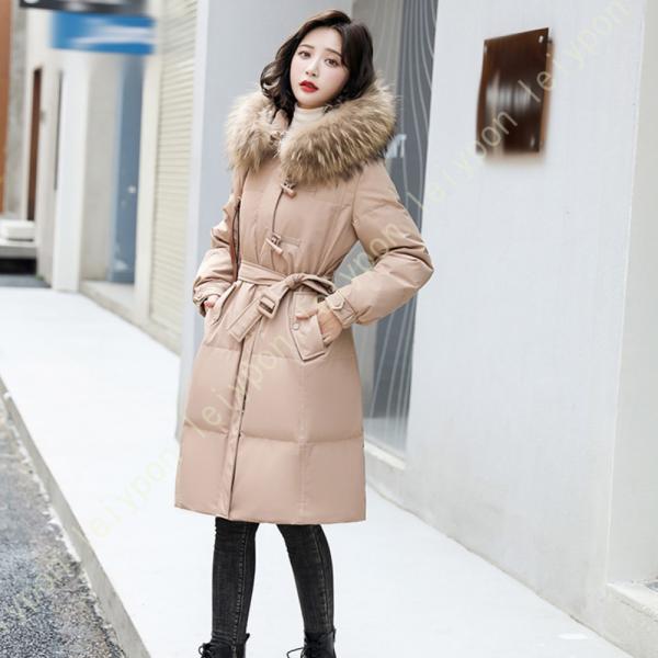 レディース ダウンジャケット 冬 厚手 防寒服 アウトドア ロングコート フードコート 無地 ファー...