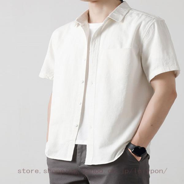 ボタンダウンシャツ メンズ 半袖 大きいサイズ 夏服 カジュアルシャツ ゆったり 涼しい 薄手 無地...
