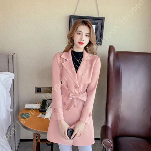 トレンチコート レディース ショート aライン ベルト付き ダブルボタン スリット 無地 おしゃれ ...