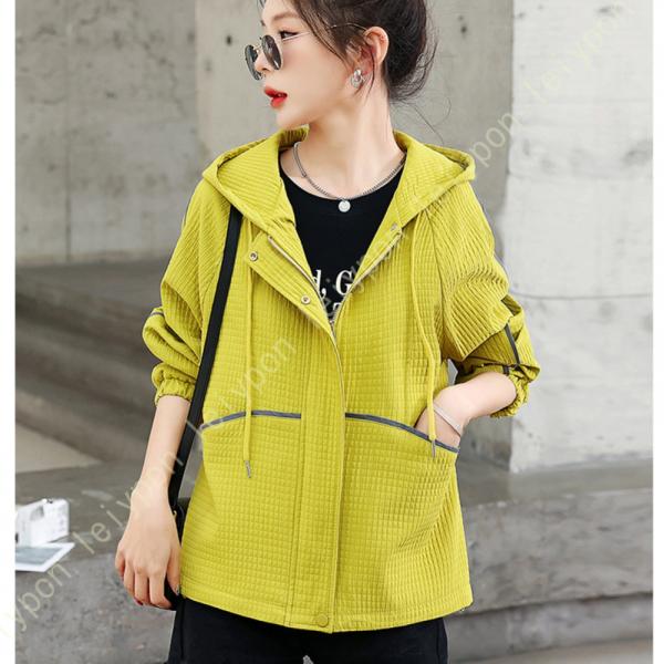 レディース 薄手 ジャケット 春 秋 フード付 アウター 無地 カジュアル ジャンパー スタジャン ...