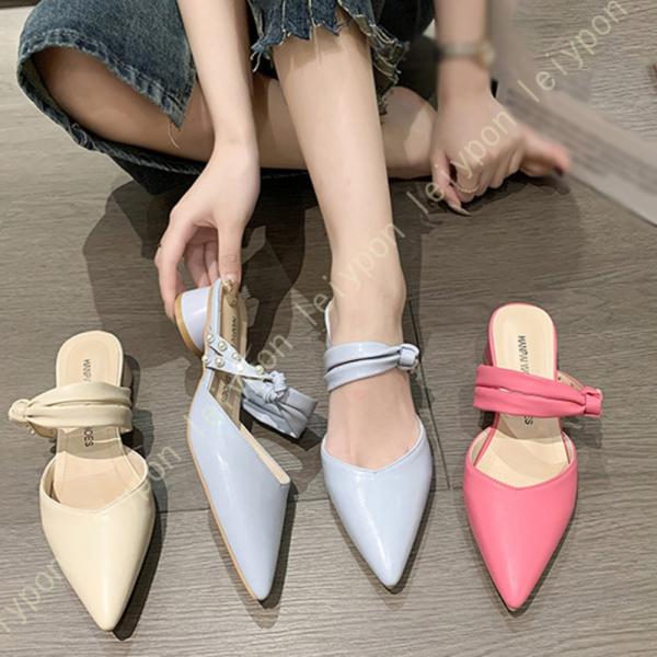 ミュール サンダル ハイヒール レディース オフィスサンダル つっかけ ストラップ ポインテッドトゥ...