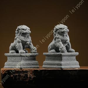 獅子 狛犬 シーサー 翡翠 天然石 置物 オブジェ 優雅 伝統的 運 金運