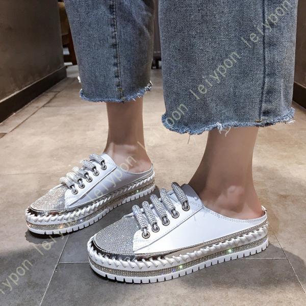 スリッポン かかとなし レディース スニーカー 厚底 ウェッジソールサンダル サボ サンダル プラッ...