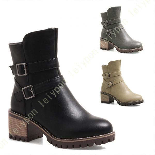 エンジニアブーツ ショートブーツ ショート丈 ラウンドトゥ ブラック 黒 ハイヒール ベルトバックル...