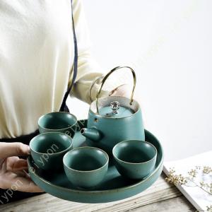 煎茶道具 煎茶器セット 青磁雲鶴又は三島 中村与平作 湯飲み 5客 宝瓶