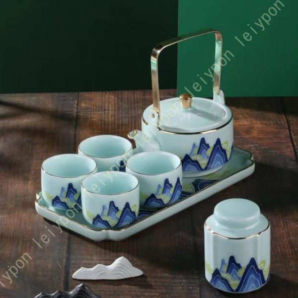 茶器セット 急須１ ミニ湯のみ4 陶器の茶こし付き はさみ焼 茶器 お茶 緑茶 紅茶 ほうじ茶 おい...