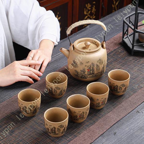 かわいい花柄の茶器6点セット 湯呑 急須 ポット 茶器 オシャレ食器 お洒落 可愛い かわいい 陶器...