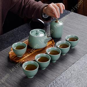 煎茶道具 煎茶器セット 青磁雲鶴又は三島 中村与平作 湯飲み 5客 宝瓶
