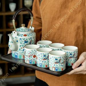 煎茶道具 煎茶器 煎茶器セット 萩焼き 天龍窯 湯のみ 6客 宝瓶 急須 湯