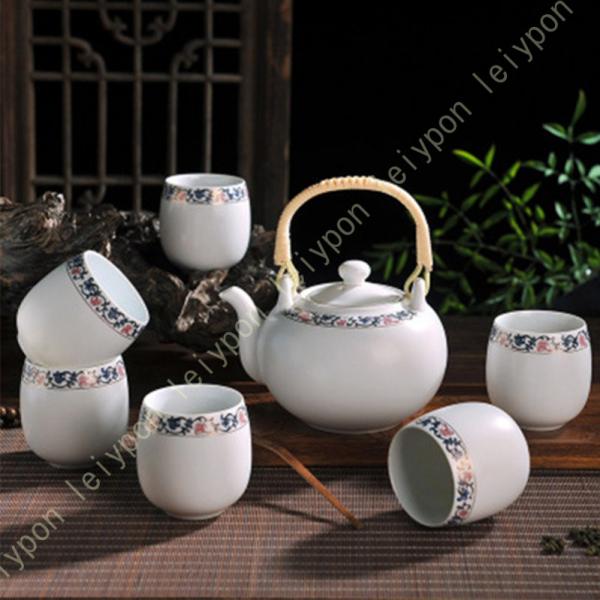 かわいい花柄の茶器6点セット 湯呑 急須 ポット 茶器 オシャレ食器 お洒落 可愛い かわいい 陶器...