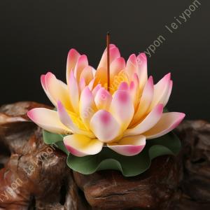 香炉 お香立て お線香立て セラミック 蓮の花と蓮の葉 かわいい