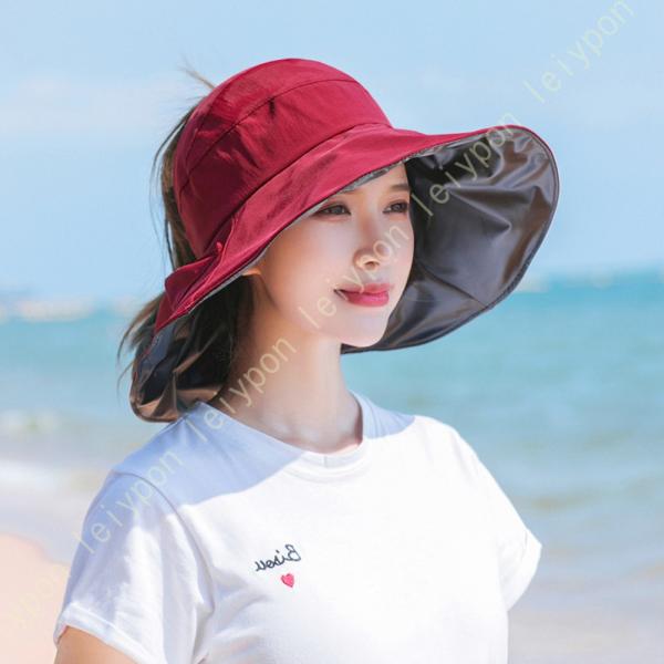 リボン サンバイザー つば広 帽子 レディース UVカット 小顔効果 折りたたみ 持ち運び便利 春 ...