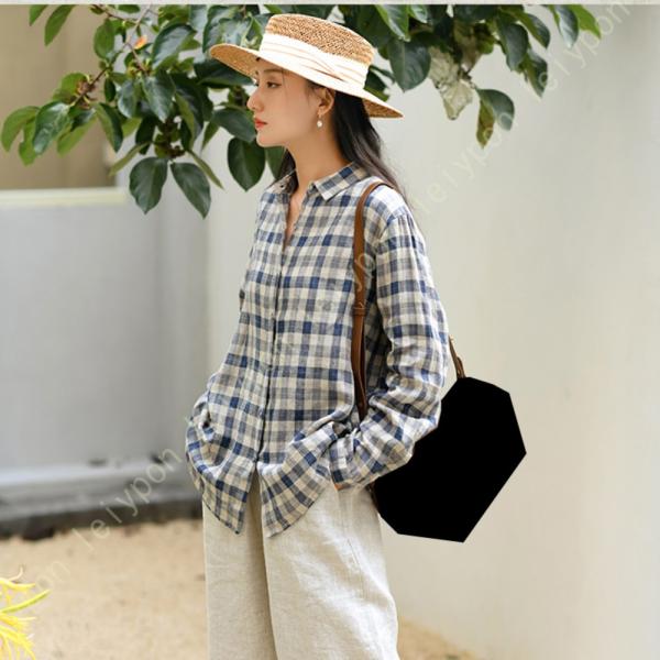 ロングチェックシャツ オレンジ ブルー ワンサイズ 20代 30代 40代 50代 ファッション 大...