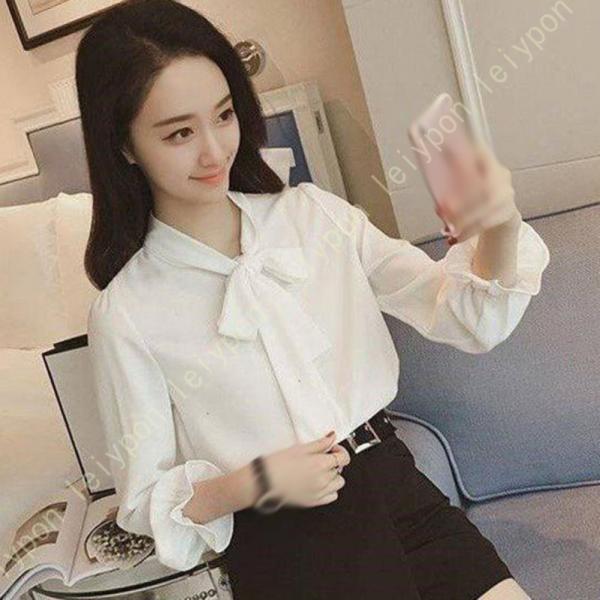 ブラウス レディース ボウタイブラウス シフォンシャツ シャツ 女性 無地 ボウタイ プルオーバー ...